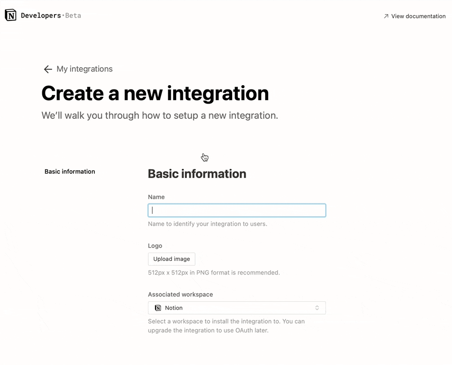 Notion create integration